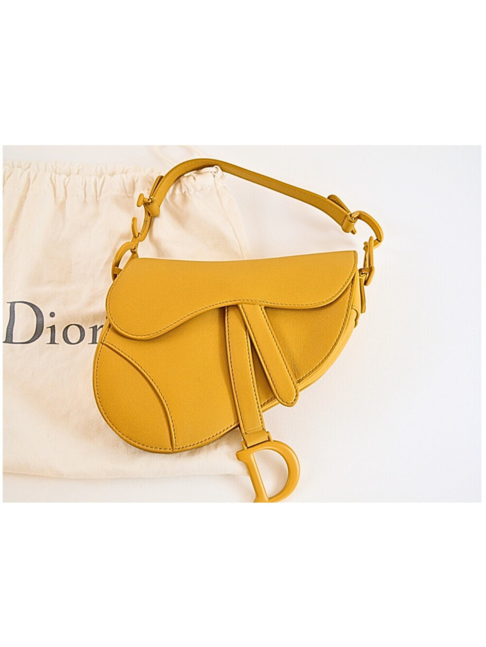 Christian Dior Saddle Bag Mini Yellow Leather Charm Handbag